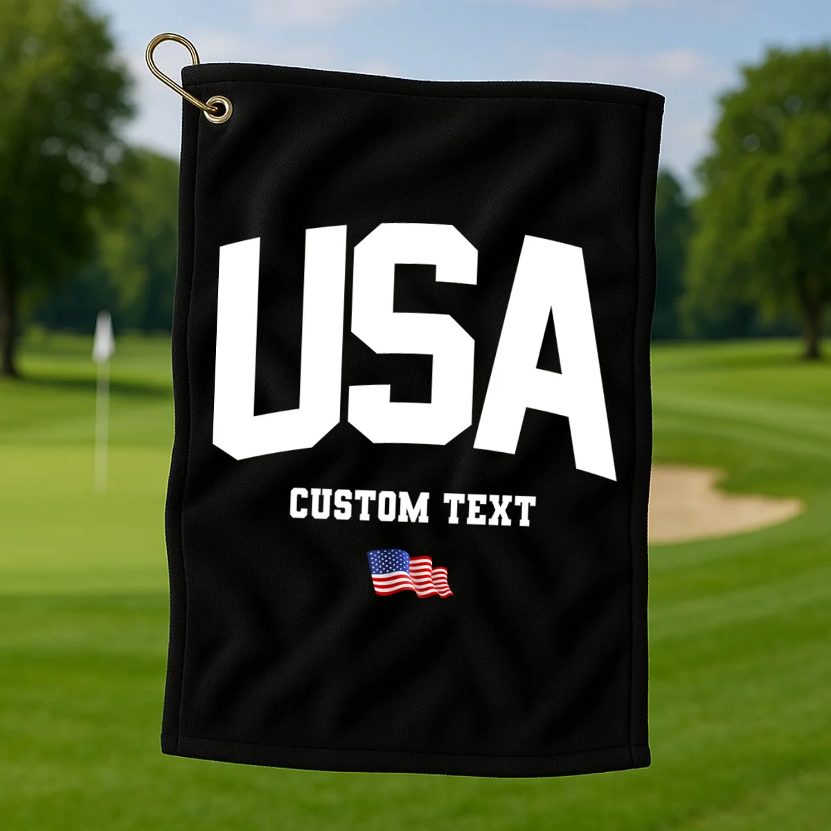 Custom USA Flag Personalized Golf Towel - Front 1