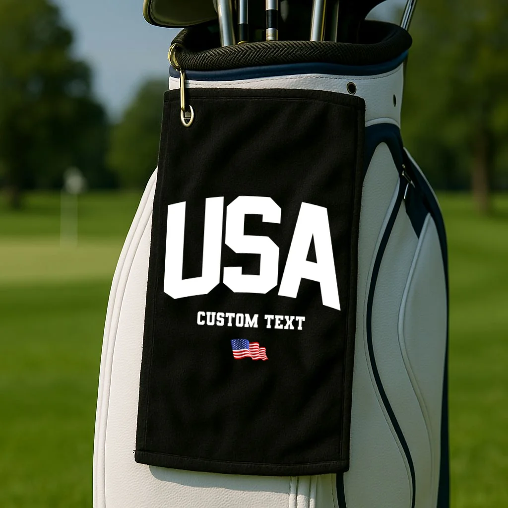Custom USA Flag Personalized Golf Towel - Front 2