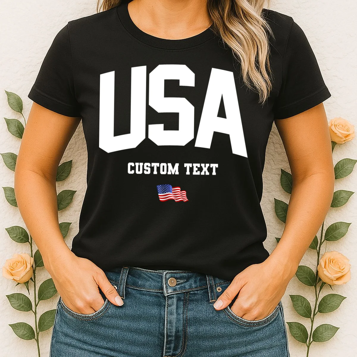 Custom USA Flag Personalized Women's T-Shirt - Front 1