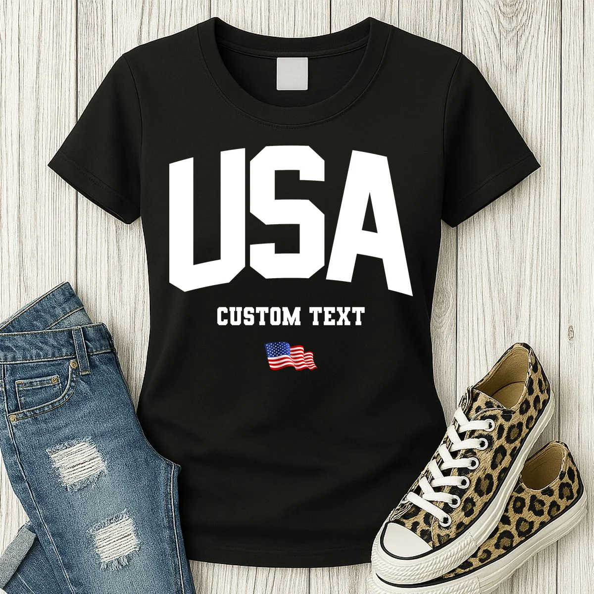 Custom USA Flag Personalized Women's T-Shirt - Front 2