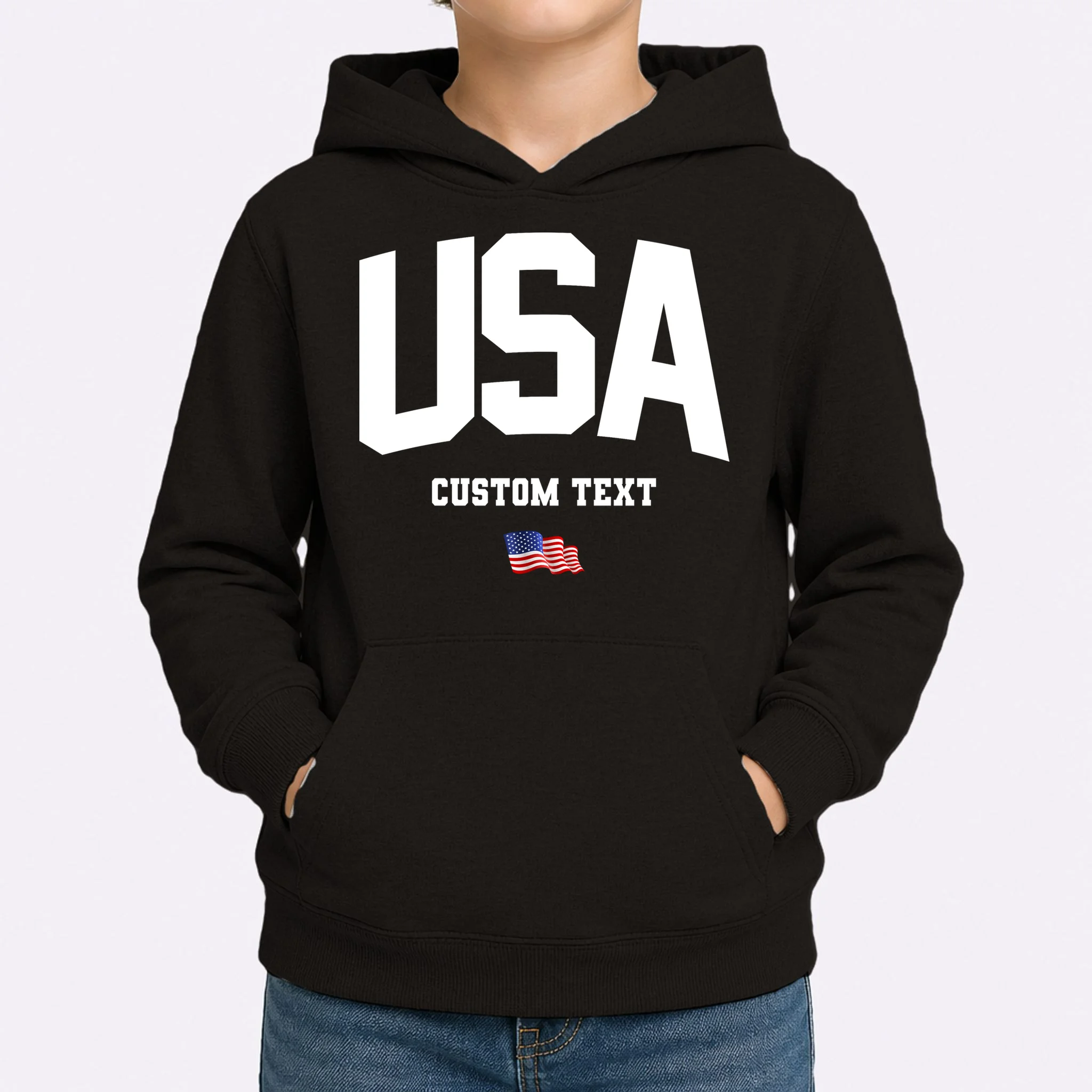 Custom USA Flag Personalized Kids Hoodie - Front 1