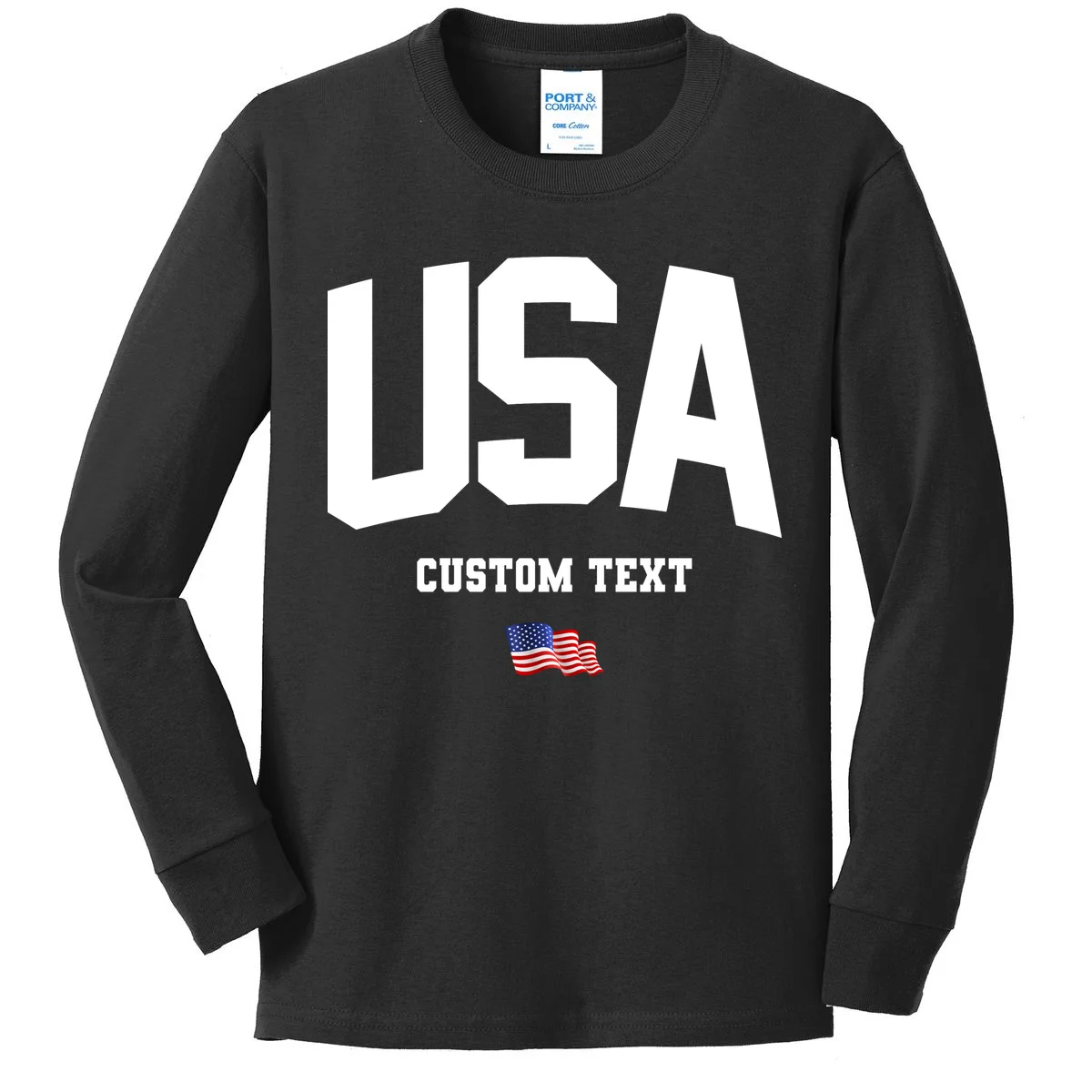 Custom USA Flag Personalized Kids Long Sleeve Shirt - Front