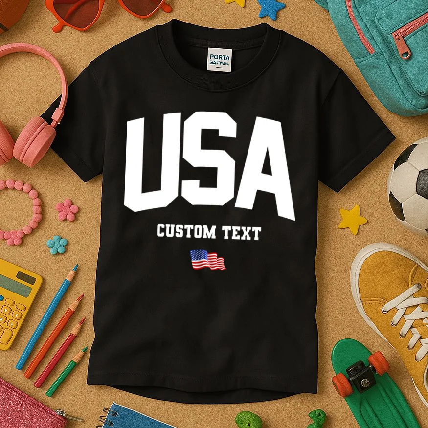 Custom USA Flag Personalized Kids T-Shirt - Front 2