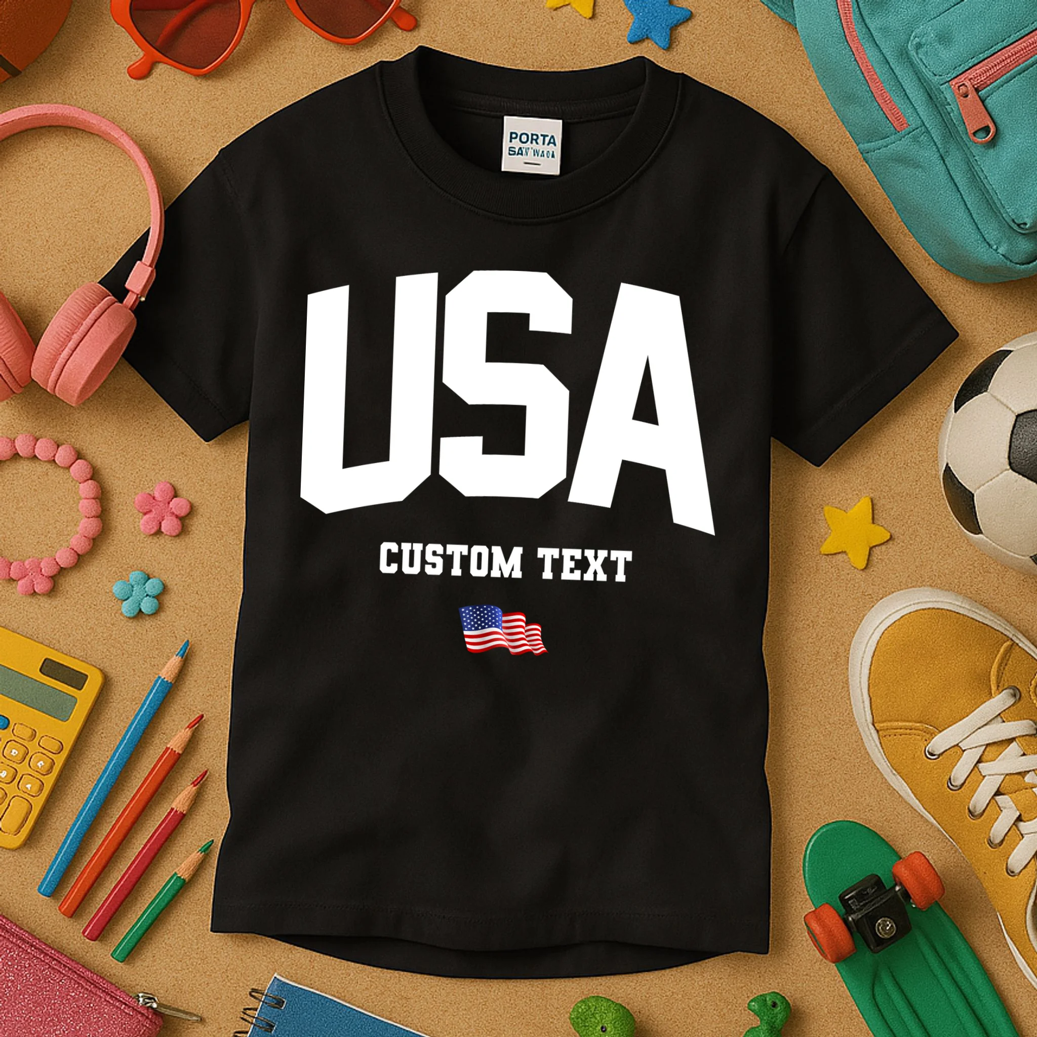 Custom USA Flag Personalized Kids T-Shirt - Front 2