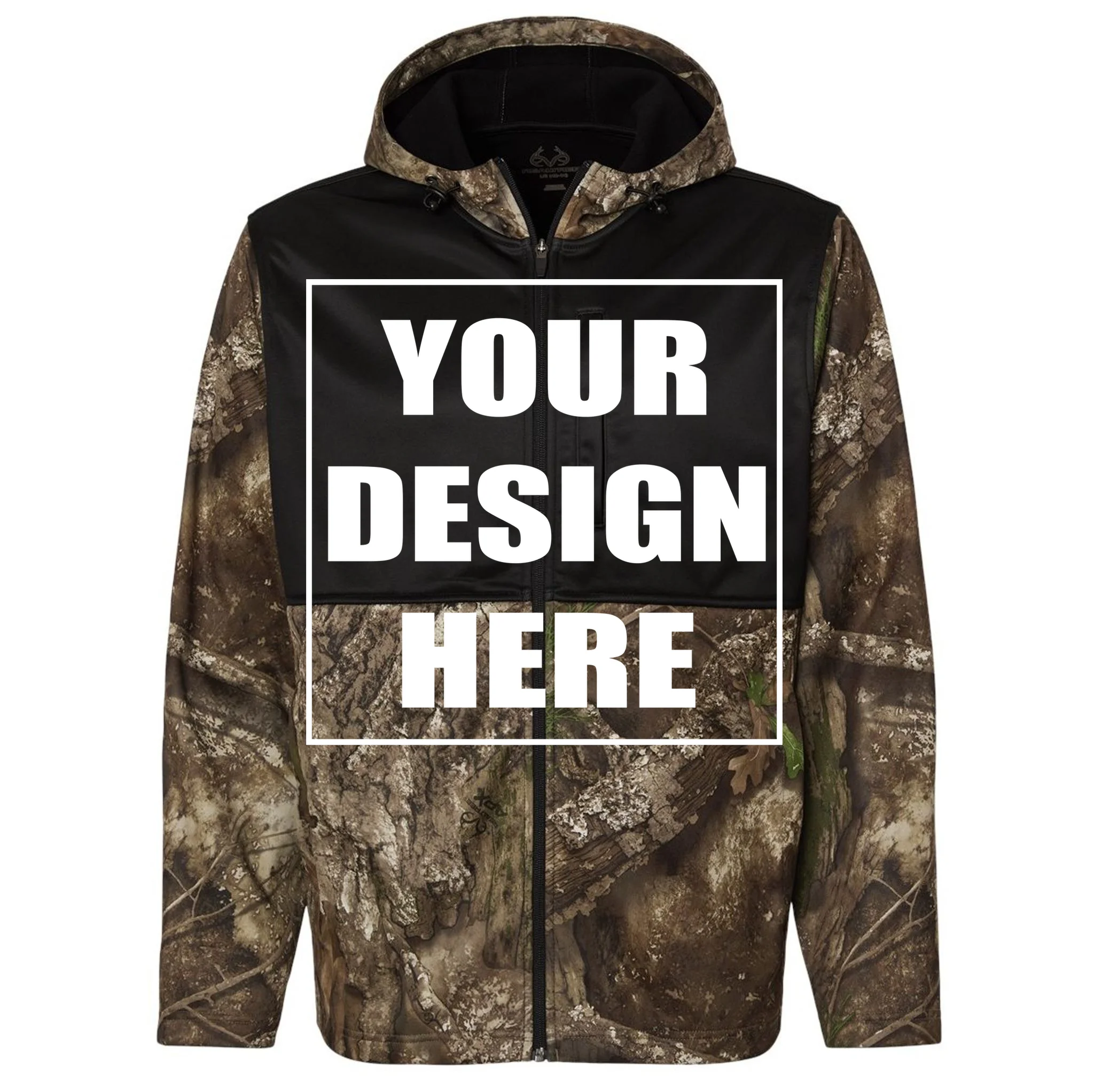 Create Your Own Custom Unisex Realtree® Performance Colorblocked Full-Zip Hooded Sweatshirt Front
