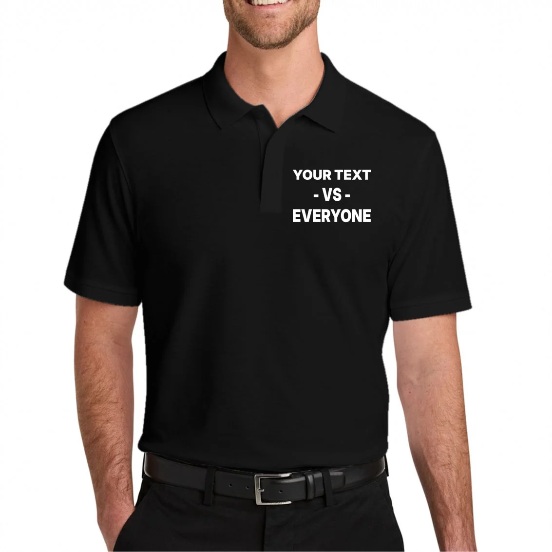 Custom Vs. Everyone Personalized Text Men's Polo - Front 1