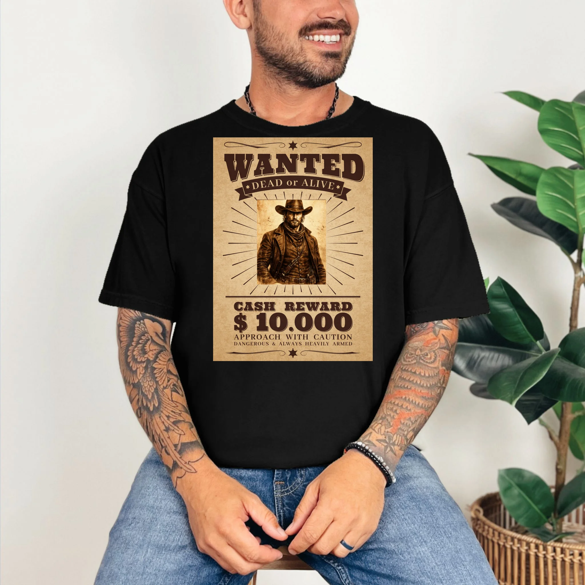 Custom Wanted Poster Photo Picture T-Shirt - Front 2