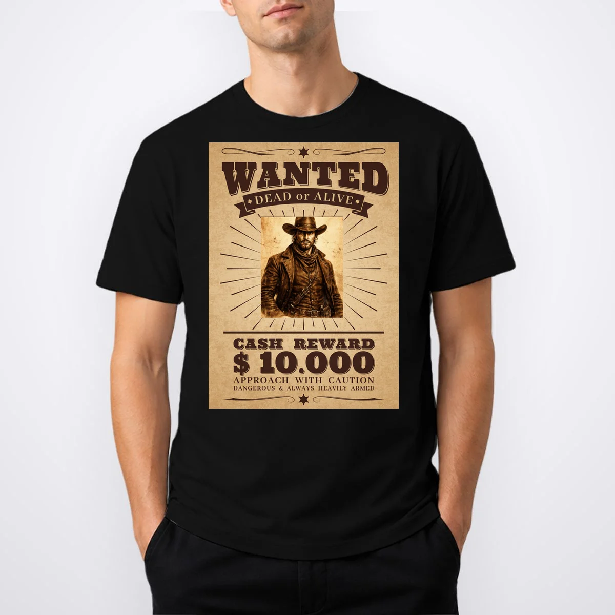 Custom Wanted Poster Photo Picture T-Shirt - Front 1