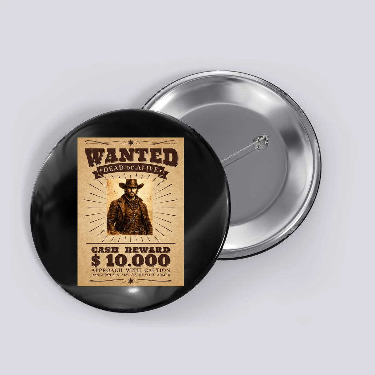 Custom Wanted Poster Photo Picture Button - Front