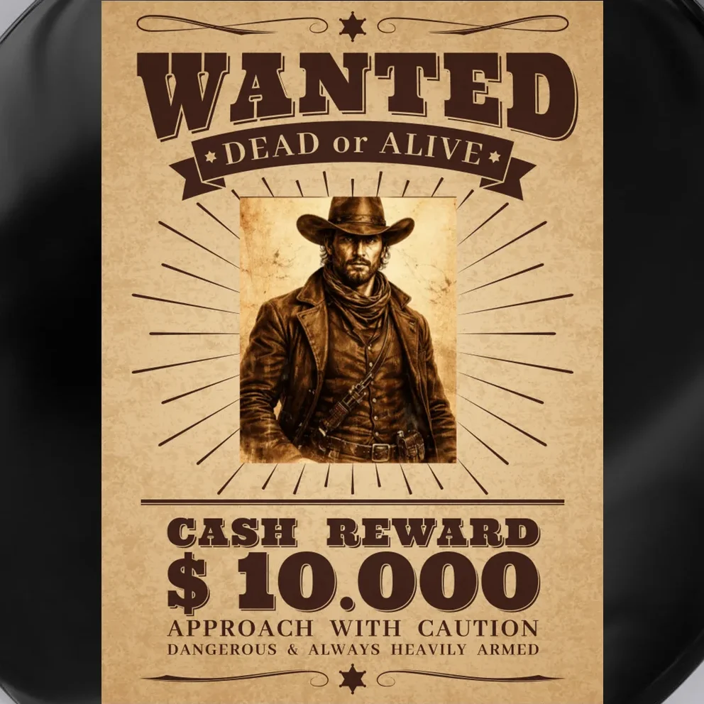 Custom Wanted Poster Photo Picture Button - Front - Close-up