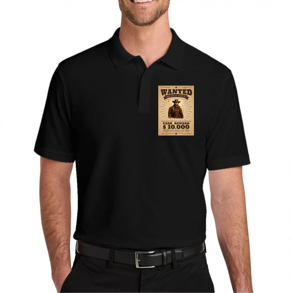 Custom Wanted Poster Photo Picture Men's Polo - Front 1