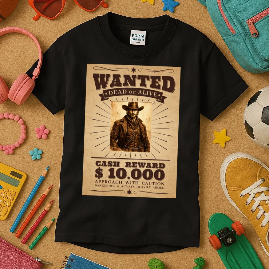 Custom Wanted Poster Photo Picture Kids T-Shirt - Front 2