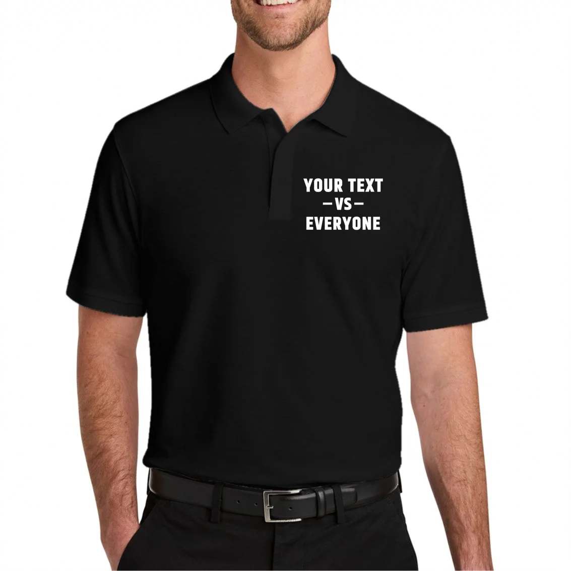 Custom Your Text Vs. Everyone Personalized Men's Polo - Front 1