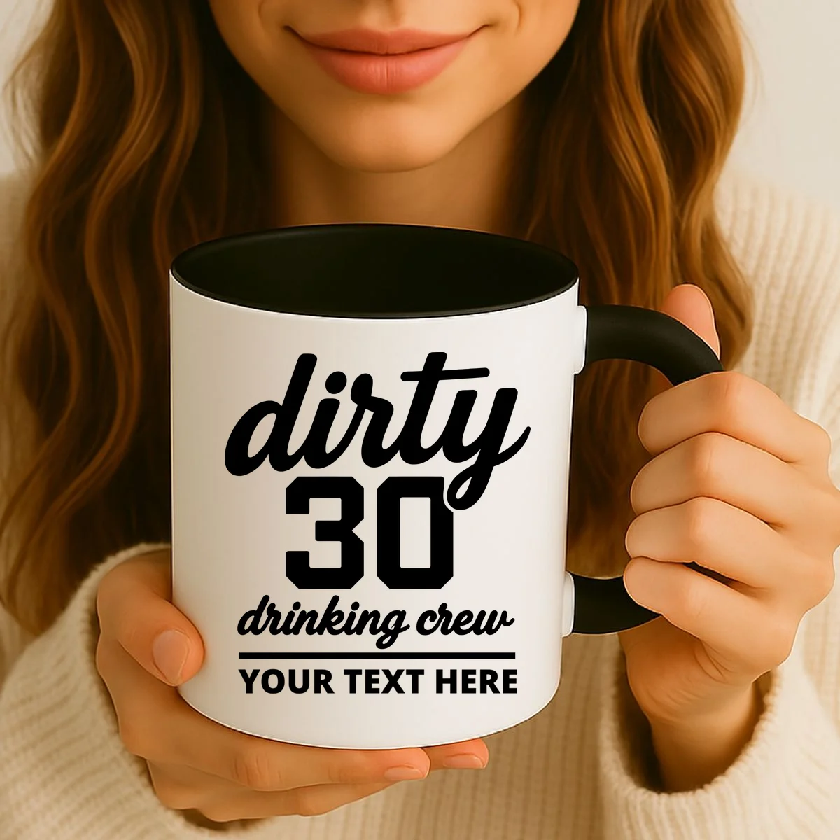 Dirty 30 Drinking Crew Customizable Birthday Coffee Mug for Party Vibes - Front 2