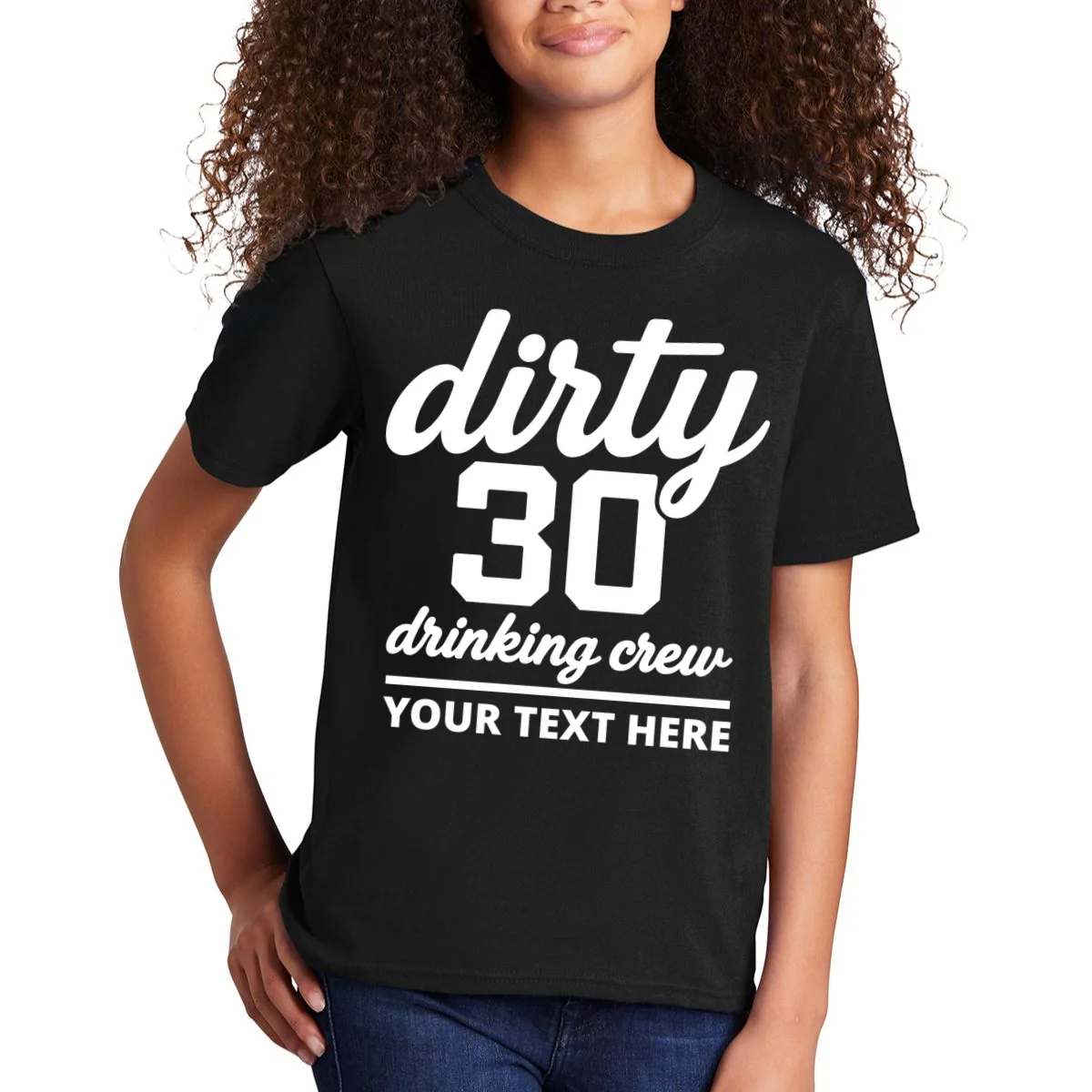 Dirty 30 Drinking Crew Customizable Birthday Kids T-Shirt for Party Vibes - Front 1