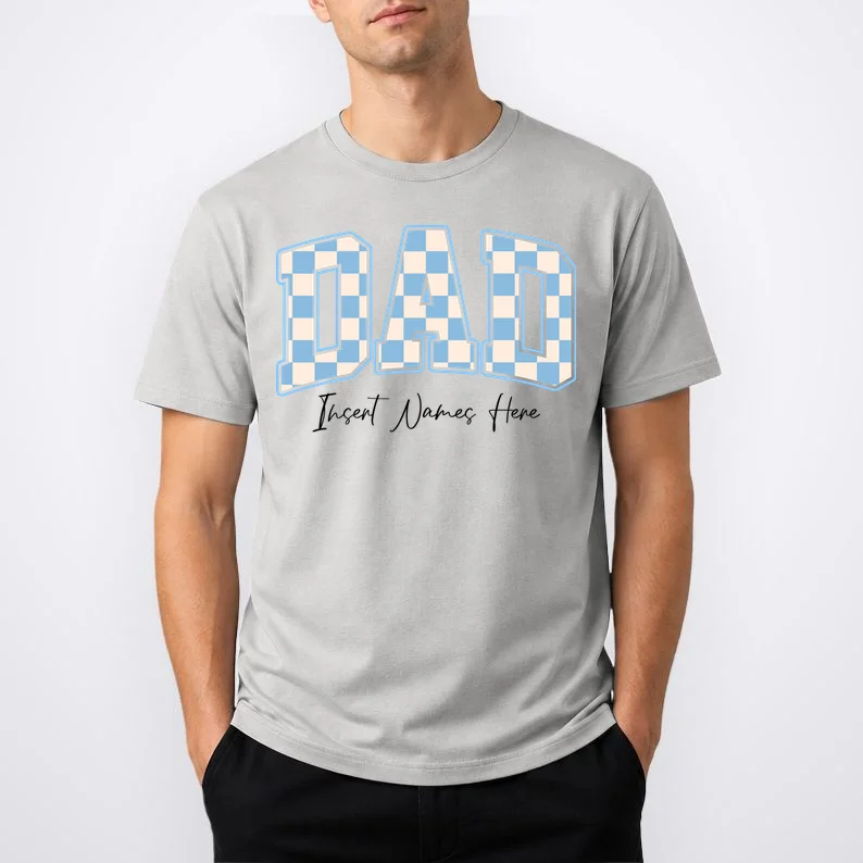 DAD Blue Checkerboard Customizable Men's T-Shirt - Front 1