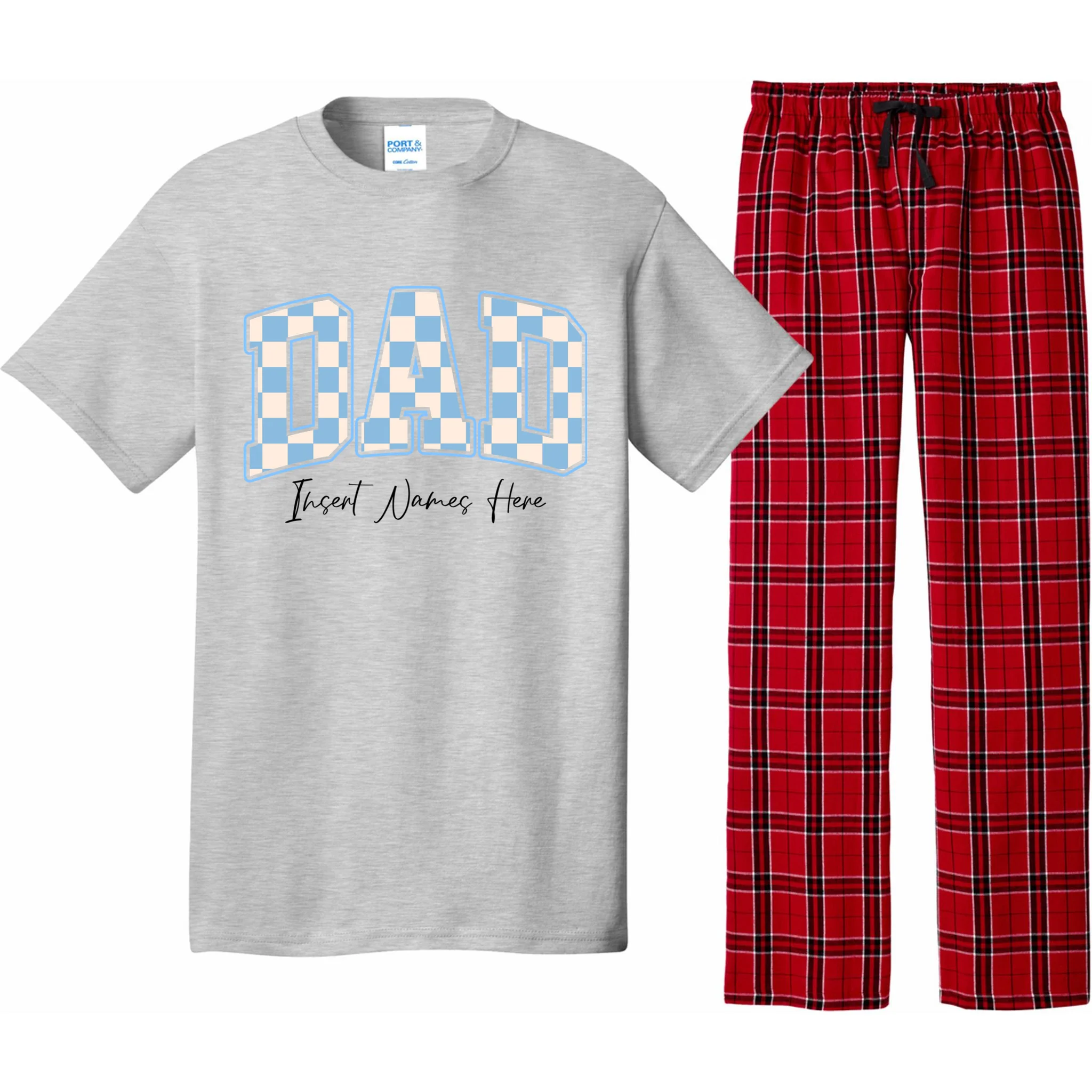 DAD Blue Checkerboard Customizable Men's Pajamas - Front