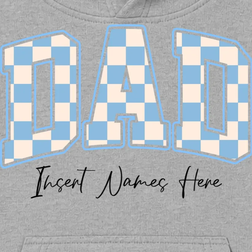 DAD Blue Checkerboard Customizable Kids Hoodie - Front - Close-up