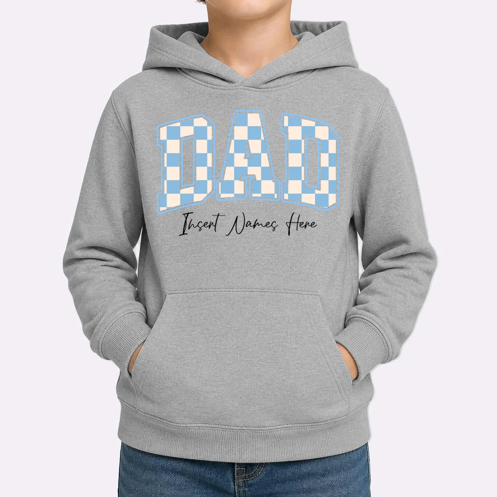 DAD Blue Checkerboard Customizable Kids Hoodie - Front 1