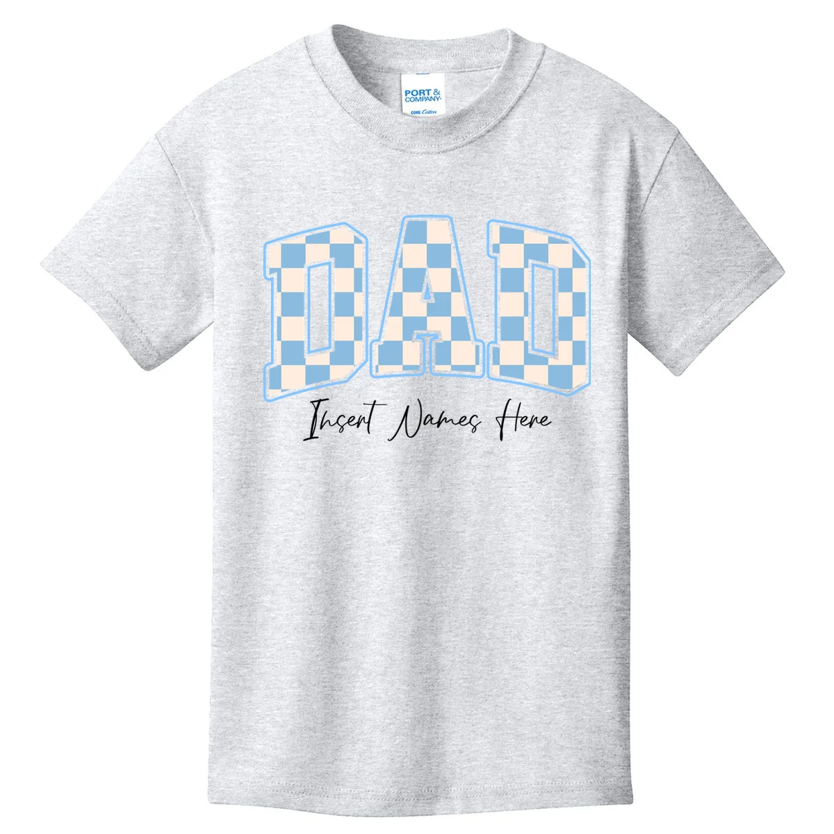 DAD Blue Checkerboard Customizable Kids T-Shirt - Front