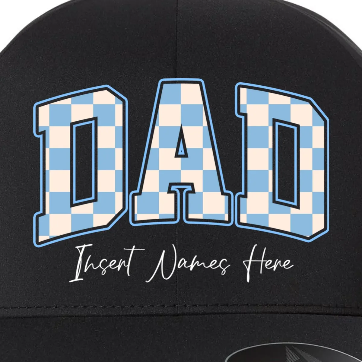 DAD Blue Checkerboard Customizable Flexfit Men's Snapback Hat - Front - Close-up