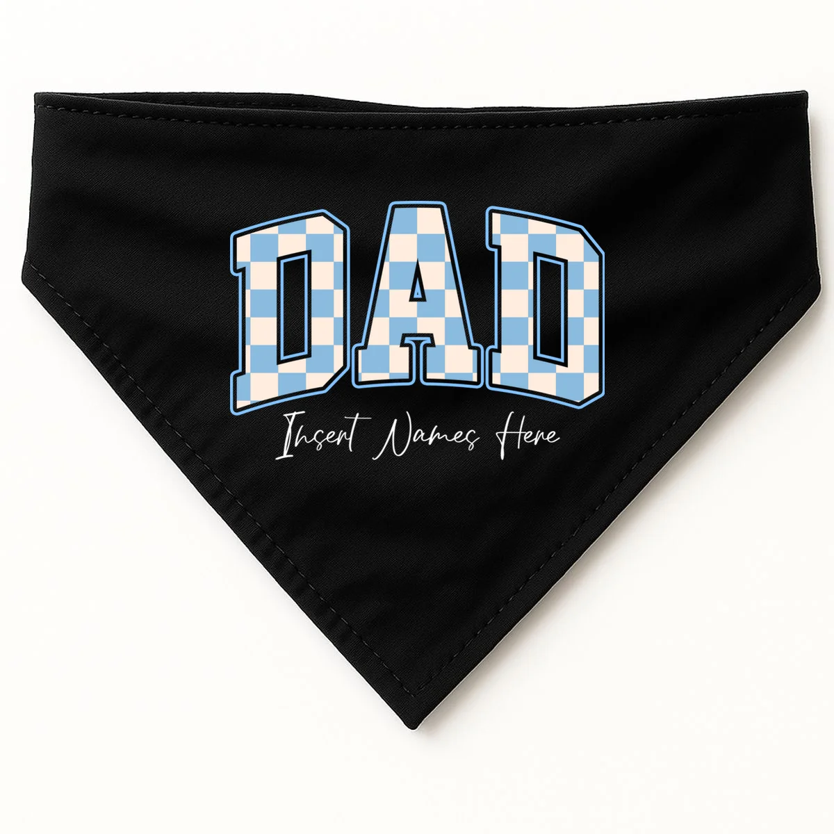 DAD Blue Checkerboard Customizable Dog Bandana - Front