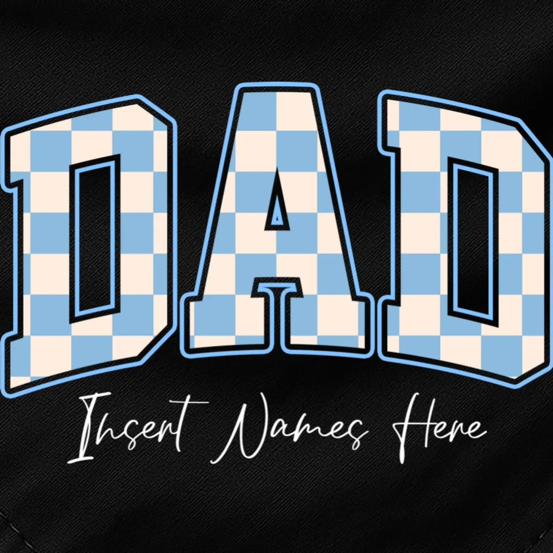 DAD Blue Checkerboard Customizable Dog Bandana - Front - Close-up