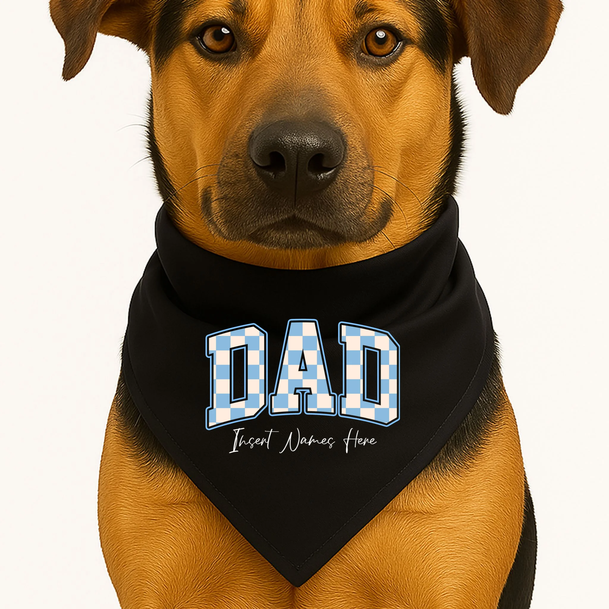 DAD Blue Checkerboard Customizable Dog Bandana - Front 1