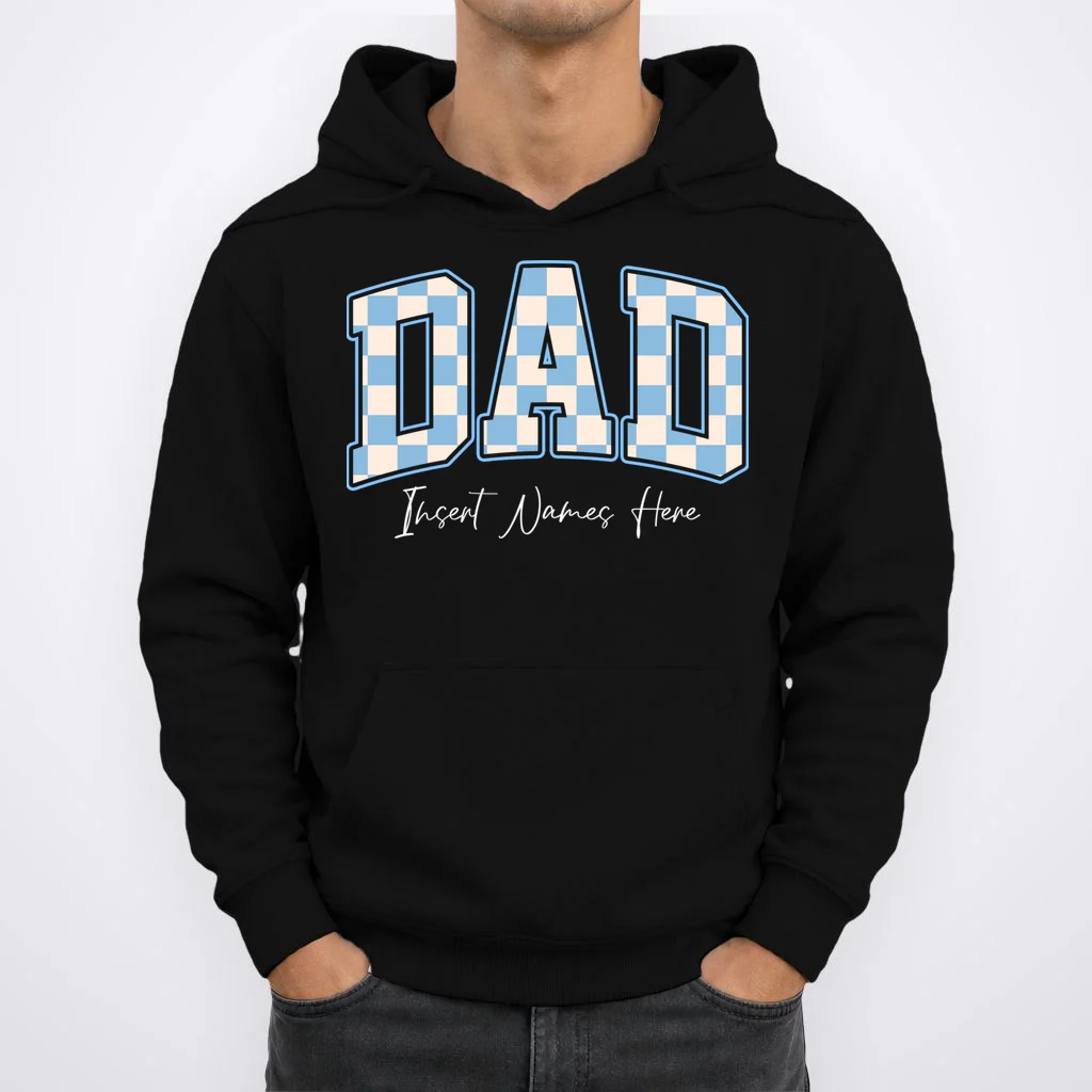DAD Blue Checkerboard Customizable Men's Hoodie - Front 1