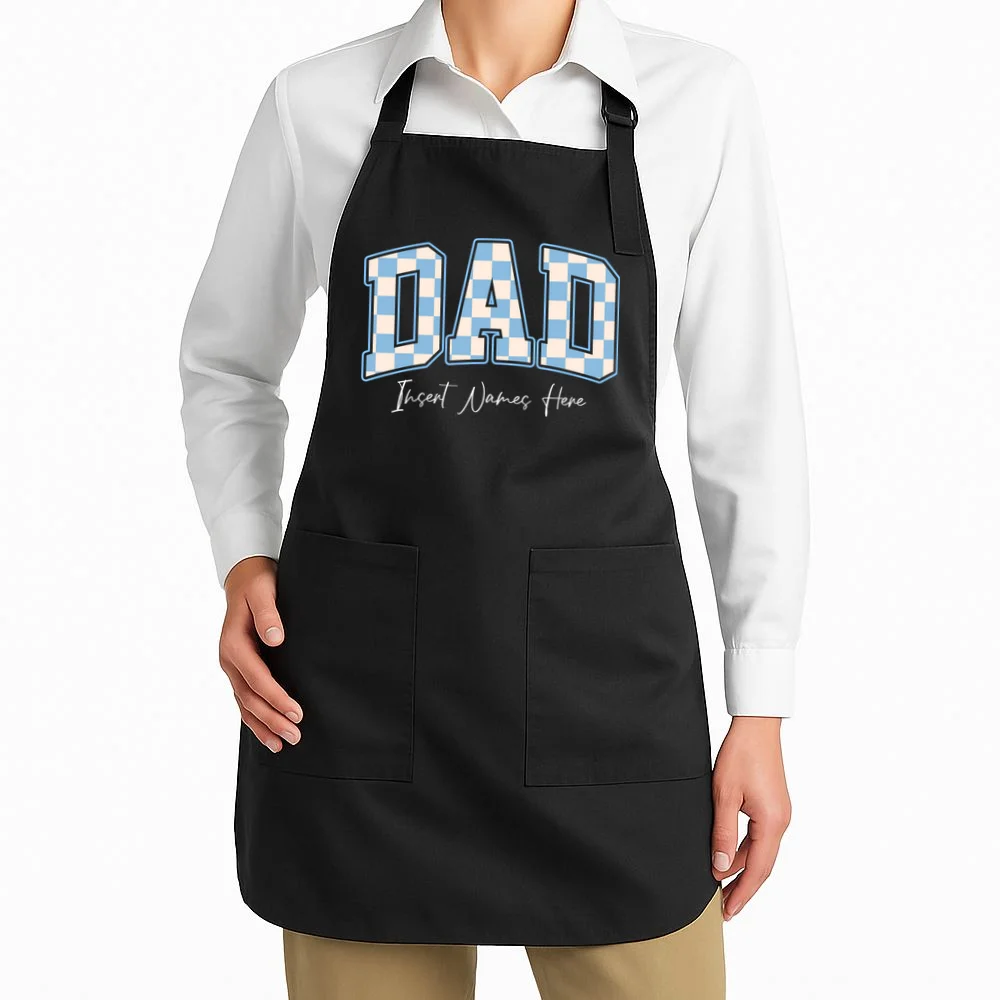 DAD Blue Checkerboard Customizable Apron - Front 1