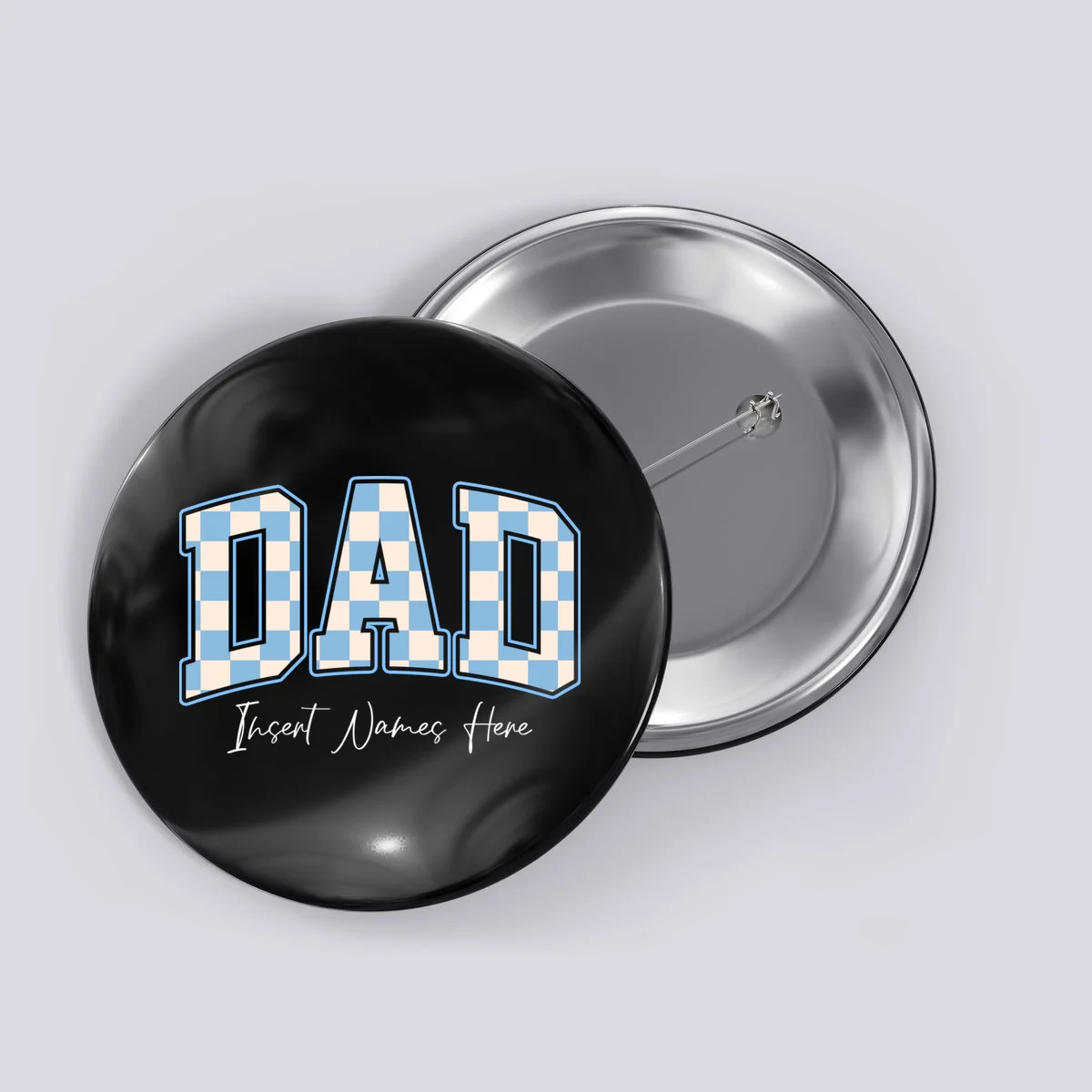 DAD Blue Checkerboard Customizable Button - Front