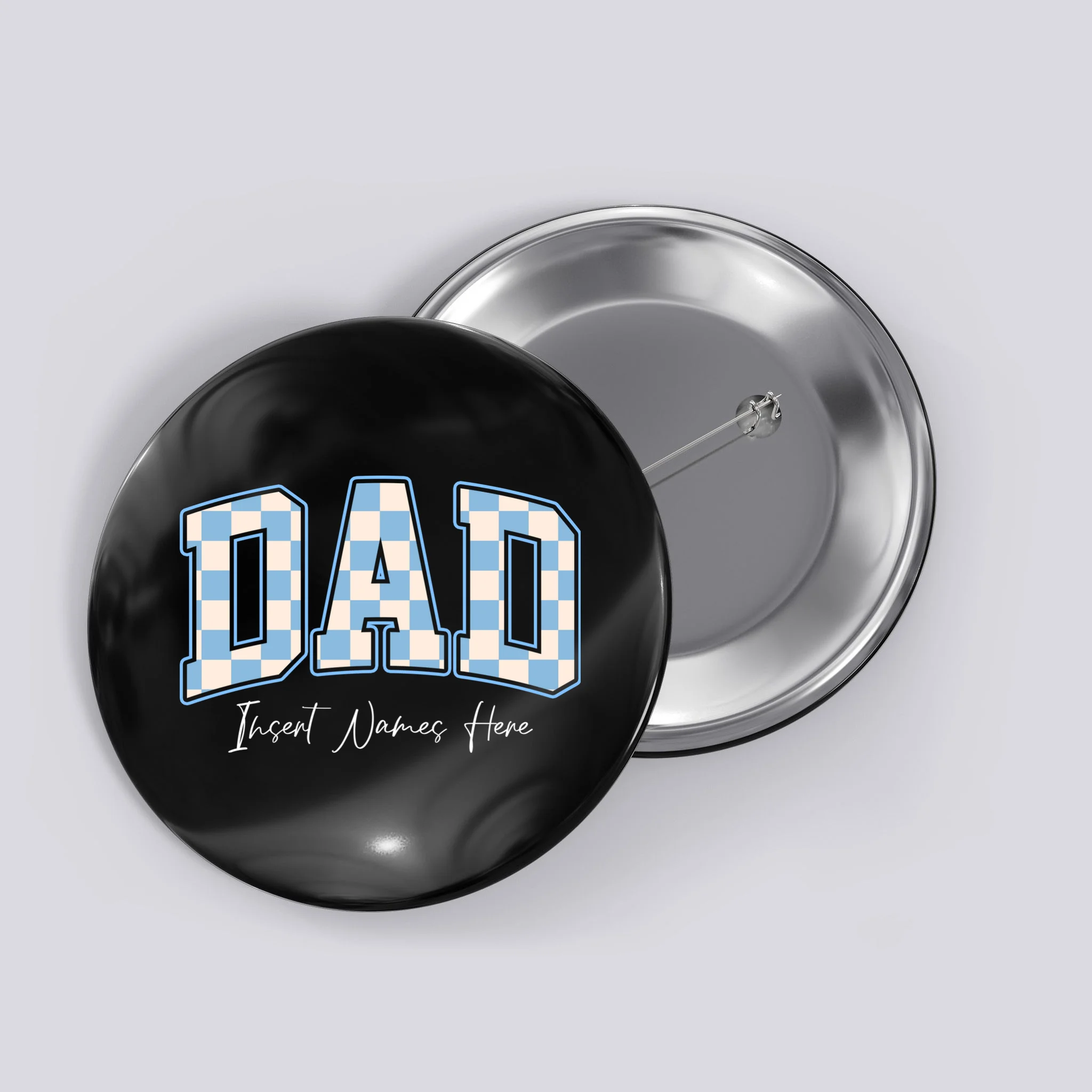 DAD Blue Checkerboard Customizable Button - Front