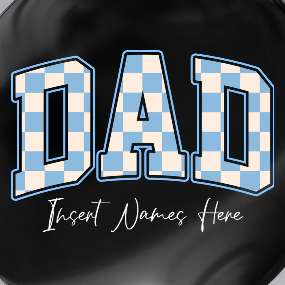 DAD Blue Checkerboard Customizable Button - Front - Close-up