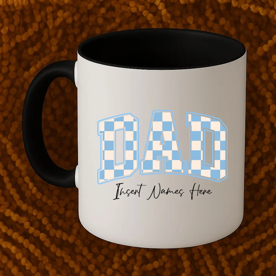 DAD Blue Checkerboard Customizable Mug - Front 1