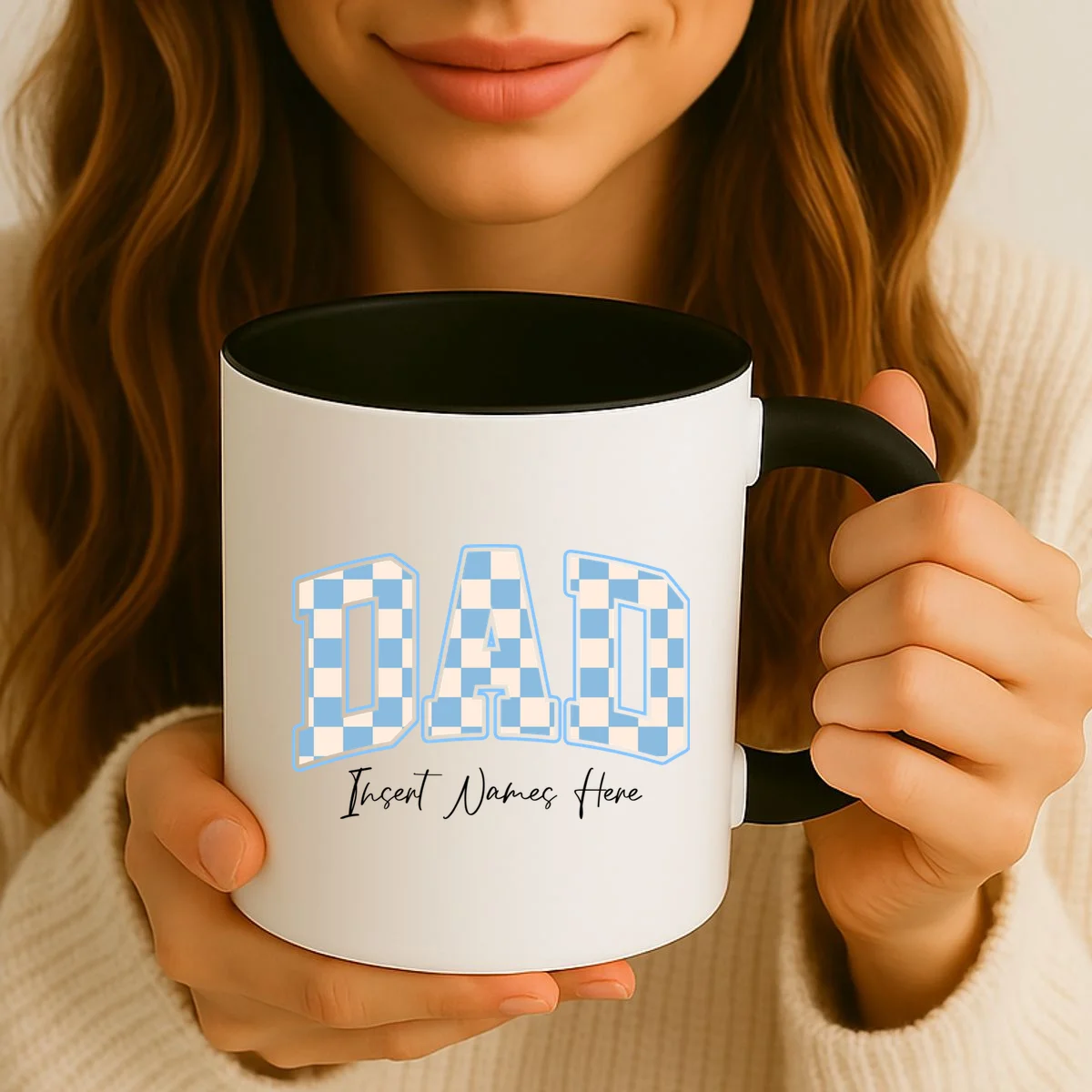 DAD Blue Checkerboard Customizable Mug - Front 2