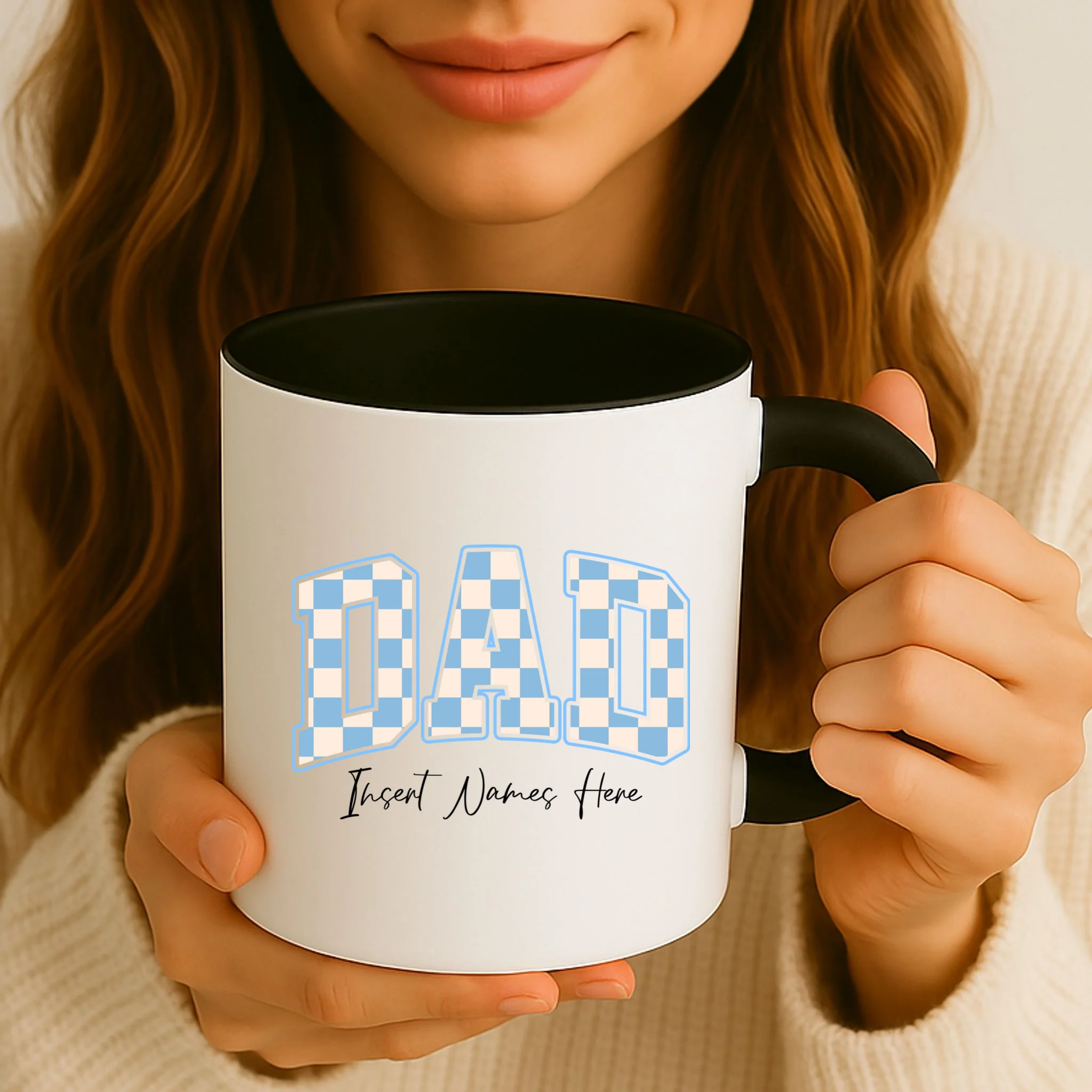 DAD Blue Checkerboard Customizable Mug - Front 2
