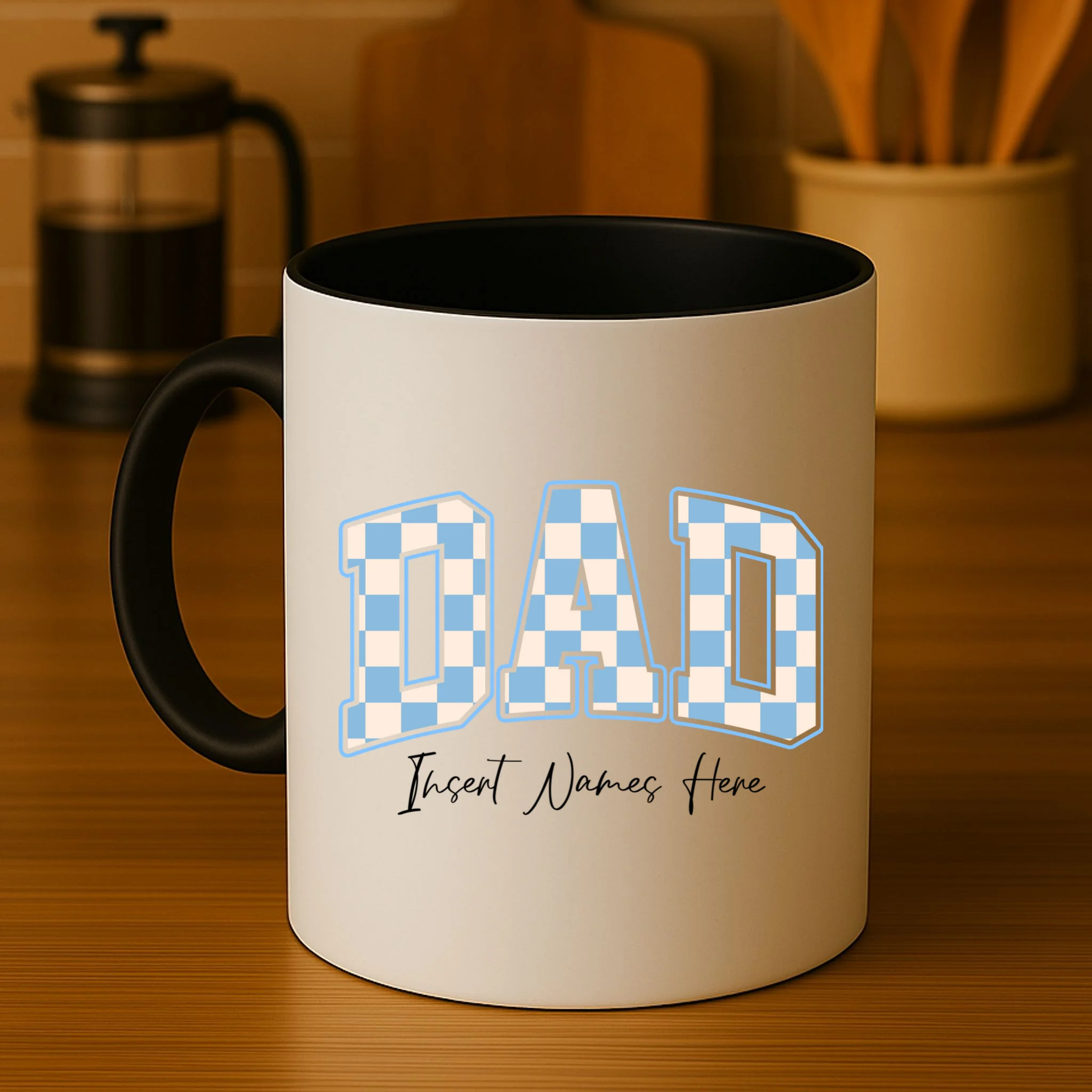 DAD Blue Checkerboard Customizable Mug - Front 3