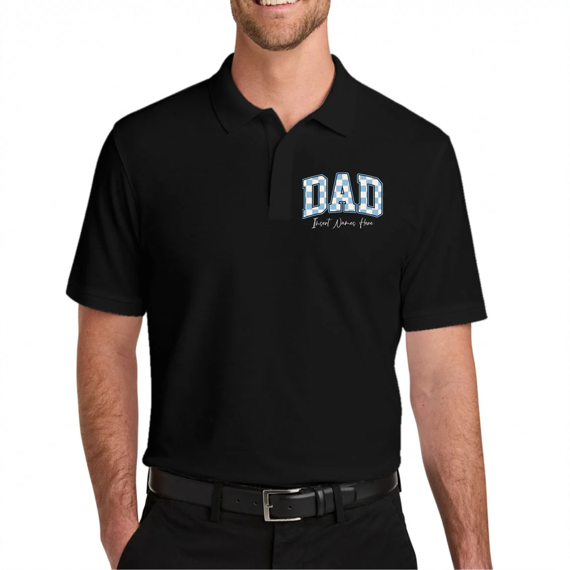DAD Blue Checkerboard Customizable Men's Polo - Front 1