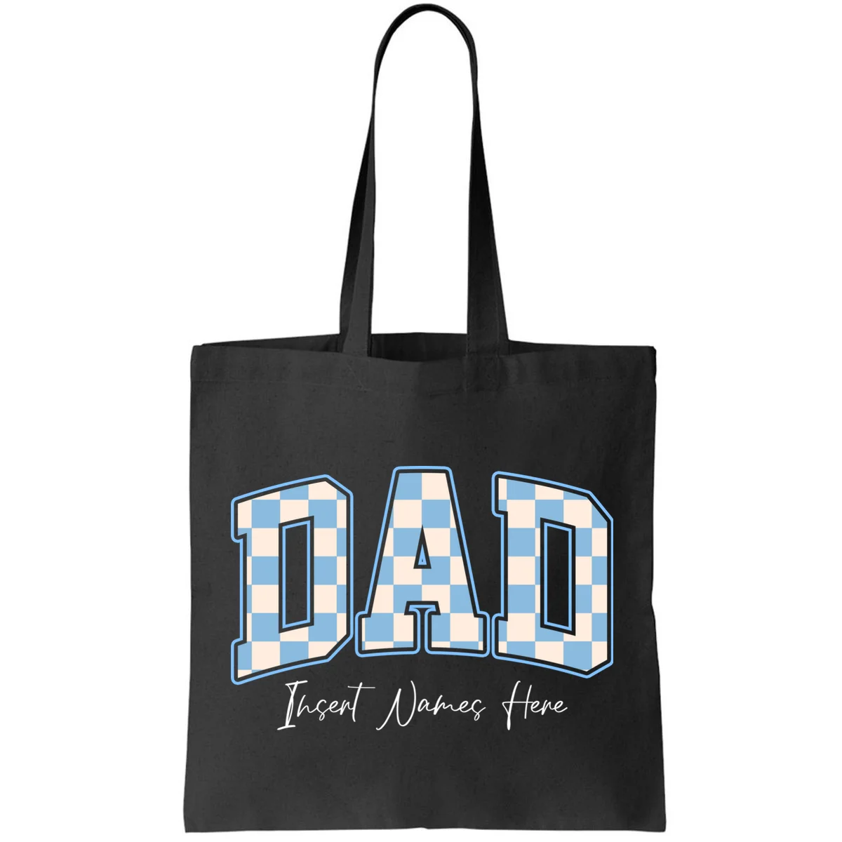 DAD Blue Checkerboard Customizable Tote Bag - Front