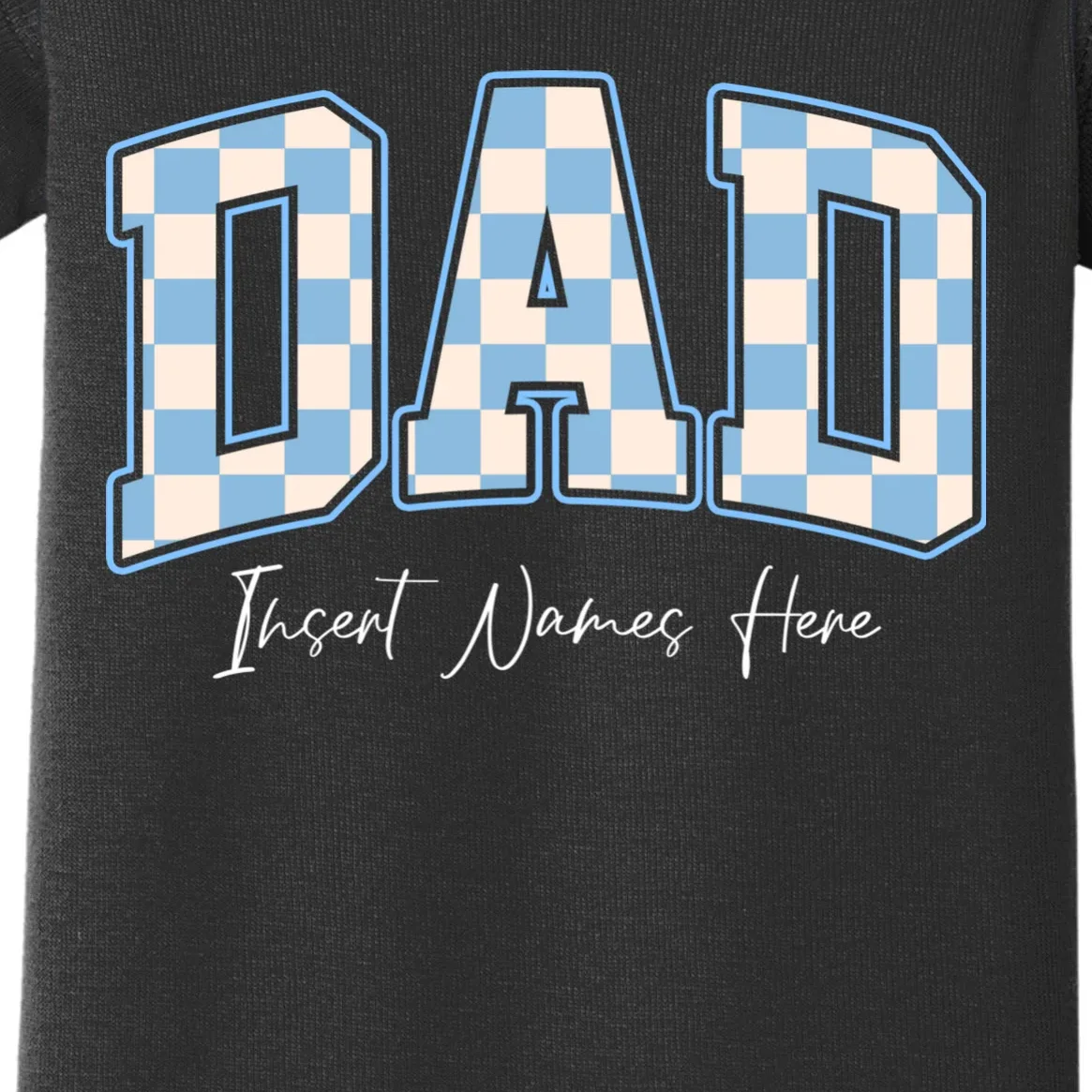 DAD Blue Checkerboard Customizable Baby Bodysuit - Front - Close-up