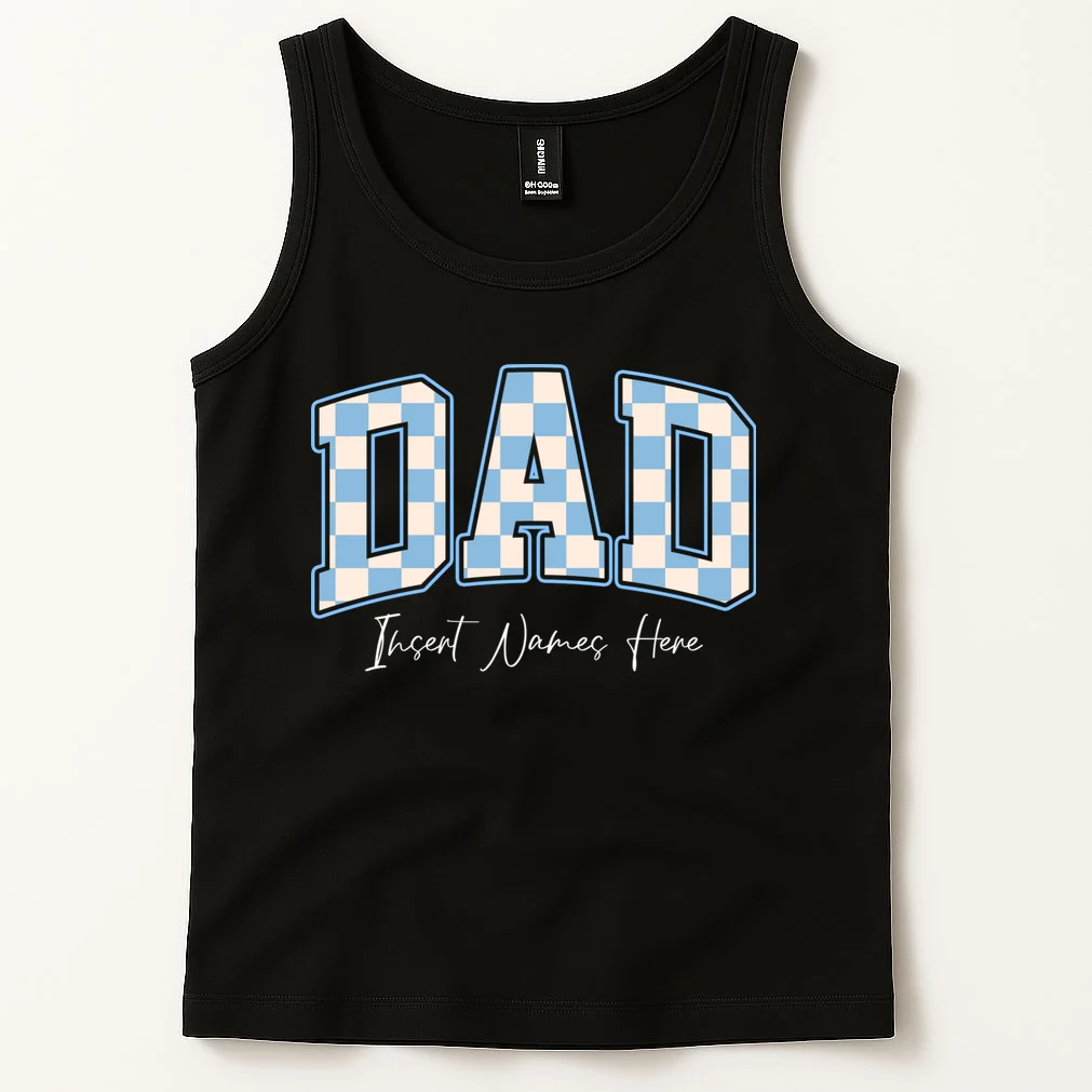 DAD Blue Checkerboard Customizable Men's Tank Top - Front 1