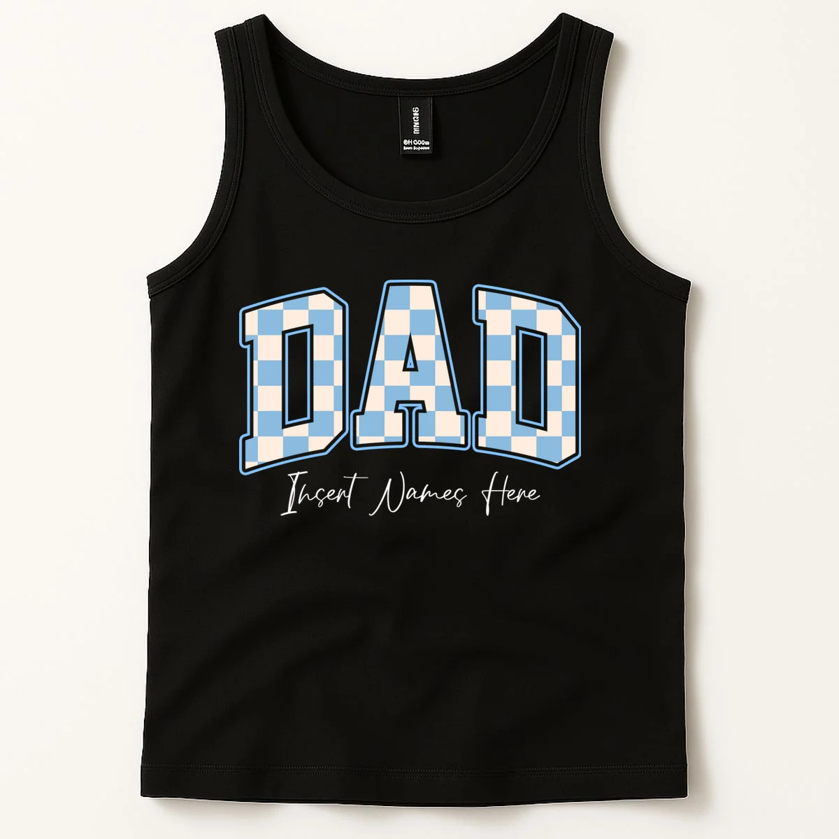 DAD Blue Checkerboard Customizable Men's Tank Top - Front 1