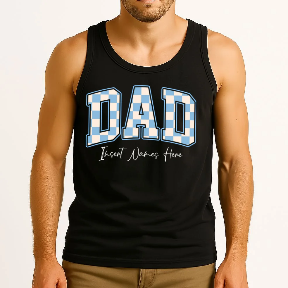 DAD Blue Checkerboard Customizable Men's Tank Top - Front 2