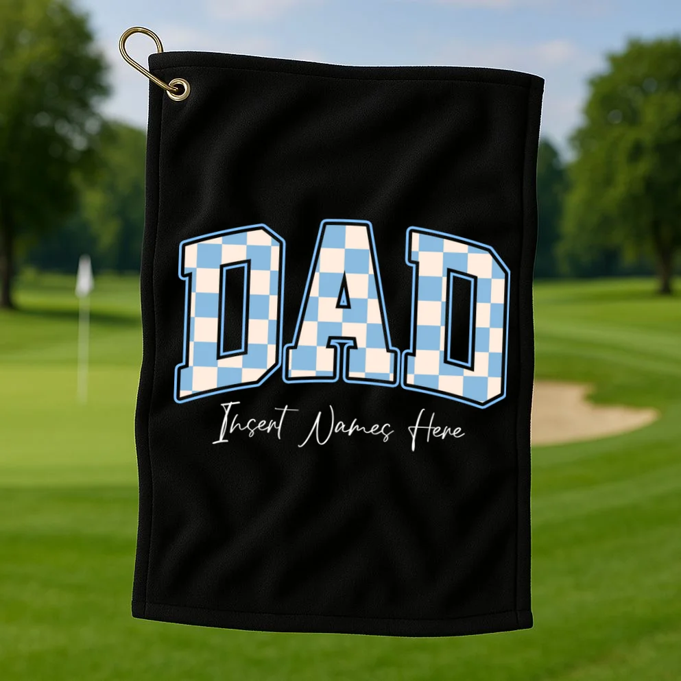 DAD Blue Checkerboard Customizable Golf Towel - Front 1
