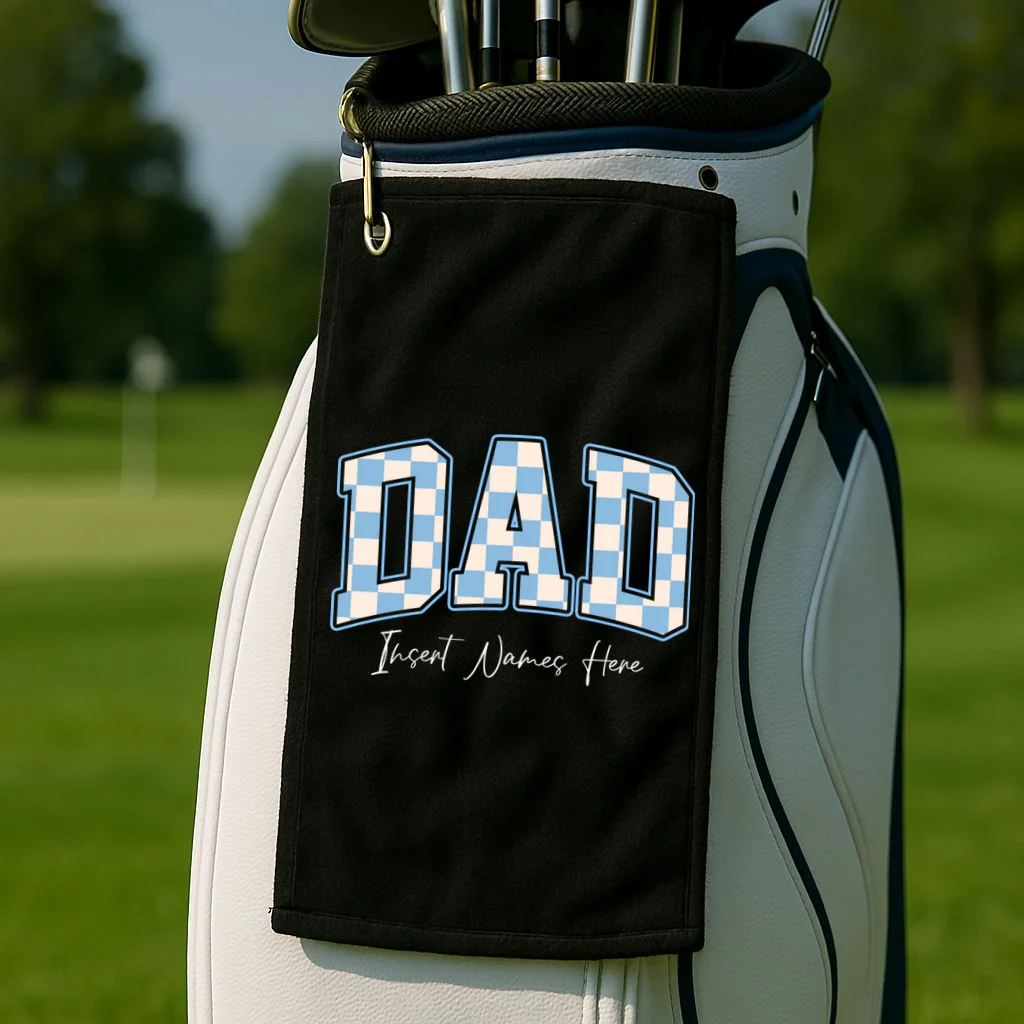 DAD Blue Checkerboard Customizable Golf Towel - Front 2