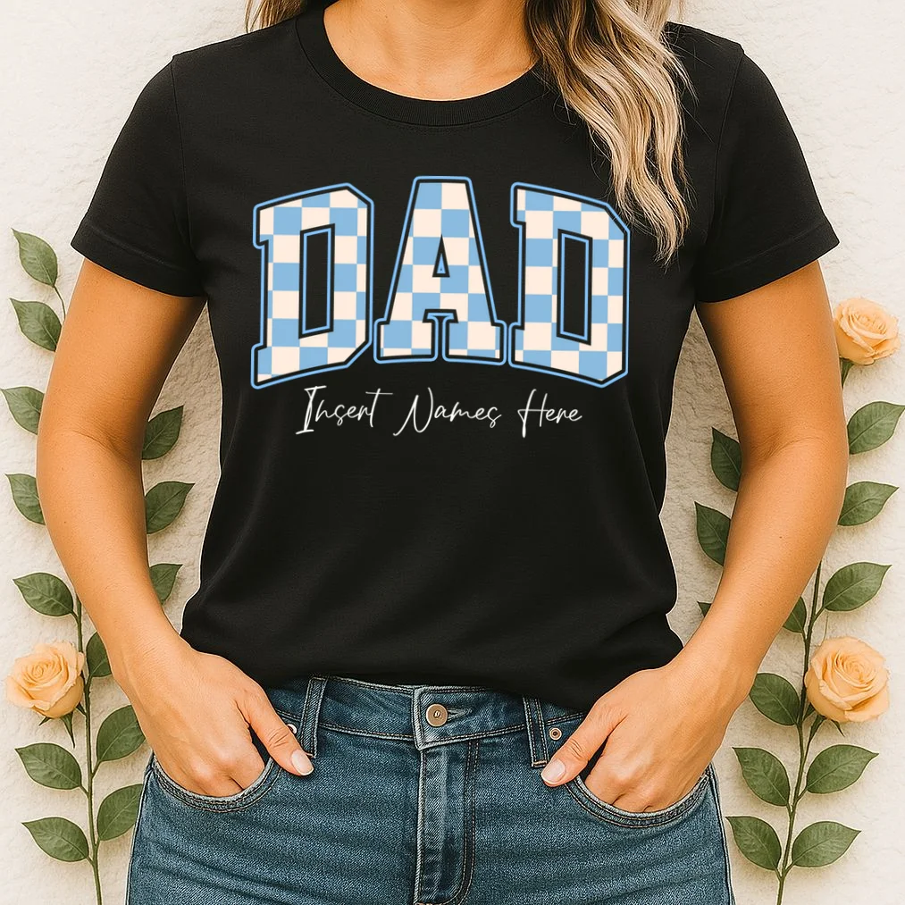 DAD Blue Checkerboard Customizable Women's T-Shirt - Front 1