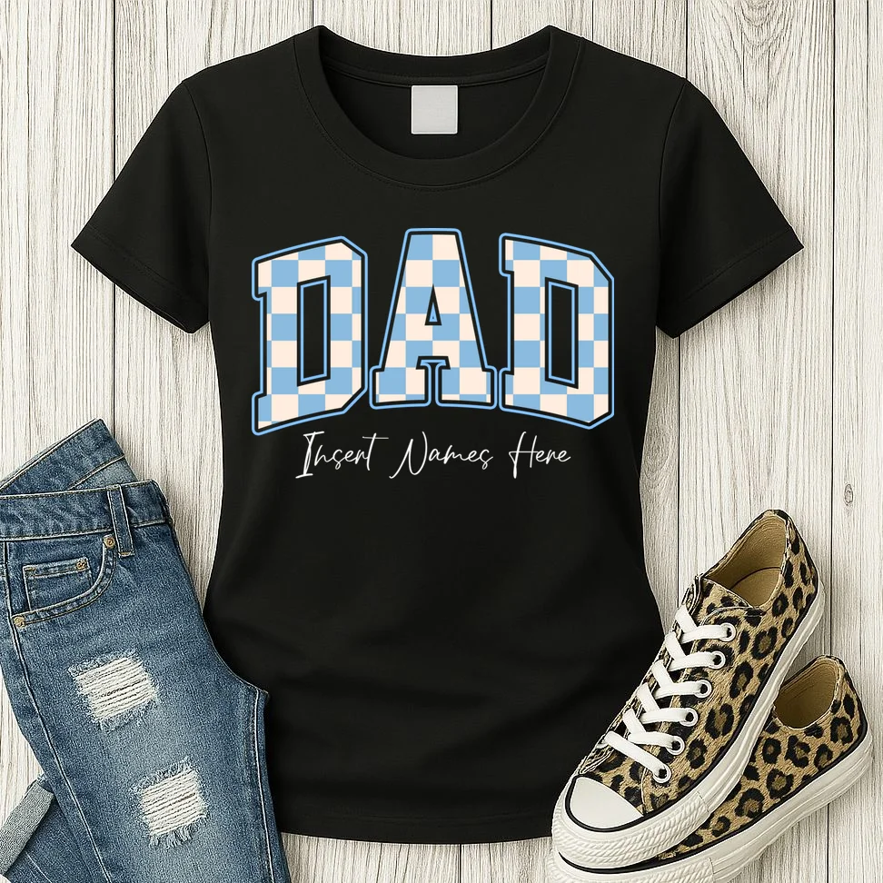 DAD Blue Checkerboard Customizable Women's T-Shirt - Front 2