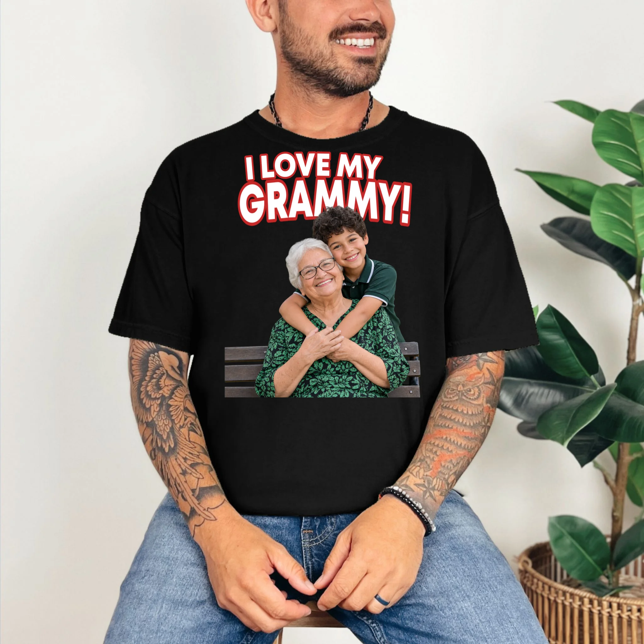 Grandma Photo Personalized Gift - I love My Grammy Custom Photo Gift Comfort Colors Unisex T-Shirt - Front 2