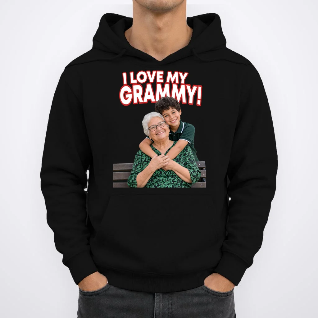 Grandma Photo Personalized Gift - I love My Grammy Custom Photo Gift Men's Hoodie - Front 1
