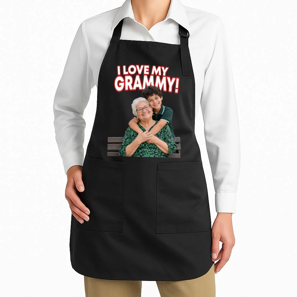 Grandma Photo Personalized Gift - I love My Grammy Custom Photo Gift Apron - Front 1